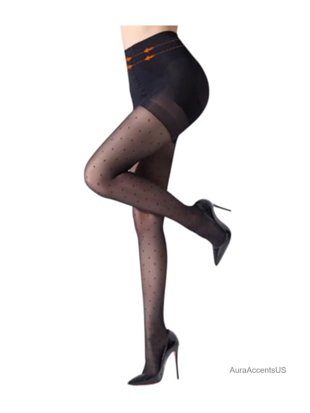 Shaping Tights High Waist Control Black Sheer Polka Dot Pantyhose 40 Den
